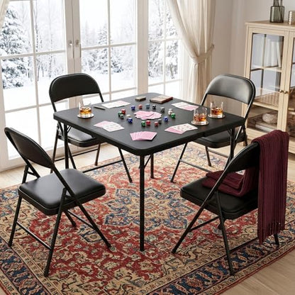 36 Inch Folding Card Table, Heavy Duty Square Folding Game Table with Carrying Handle, Fold-in-Half Portable Utility Table, No Assembly, Indoor Outdoor for Party, Camping, RV Travel
