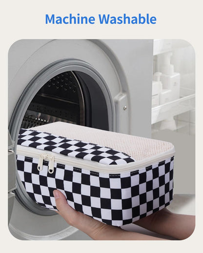 Narwey 7 Set Checkered Packing Cubes for Travel Carry on Suitcase Luggage Organizer Bags for Kids Women Men, Durable Packing Organizers Bag, Travel Essentials Accessories (Black Checkerboard)