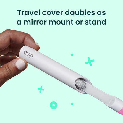 Quip Sonic Toothbrush for Adults with Timer - Includes Extra Brush Head and Travel Cover Mount - Electric, Soft Bristle Refill Head, Plastic Handle, 3 Month Battery Life - Travel Toothbrush - Magenta