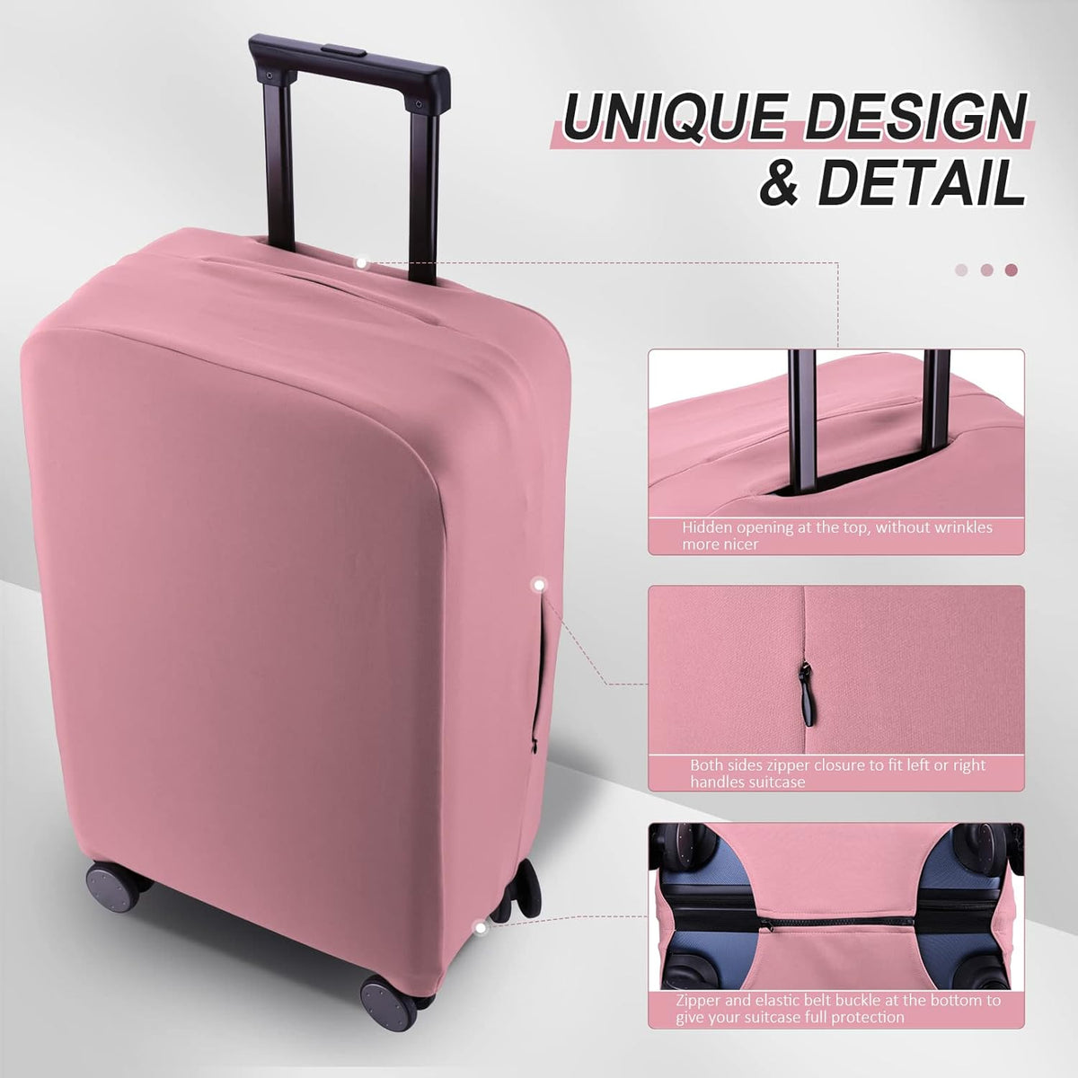 Travel Luggage Cover Suitcase Protector Scratch-Resistant Fit 19-31 Inch Suitcase, Not Included Suitcase (Pink, L(26-27 inch))