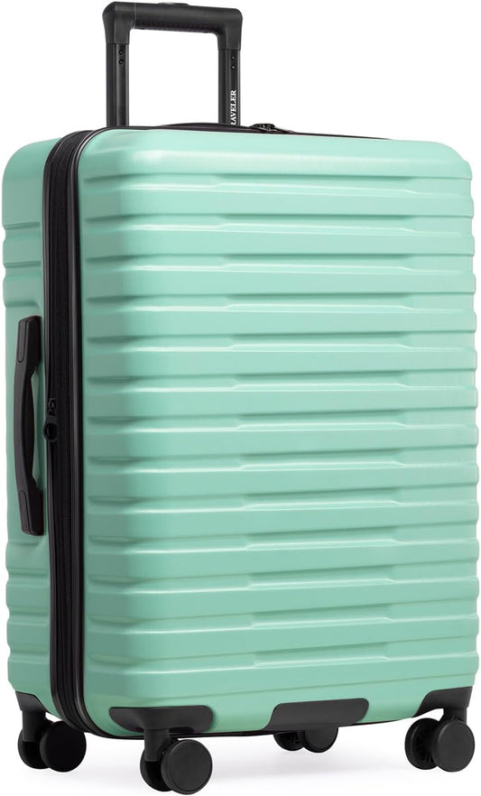 U.S. Traveler Boren Polycarbonate Hardside Rugged Travel Suitcase Luggage with 8 Spinner Wheels, Aluminum Handle, Mint, Checked-Medium 26-Inch