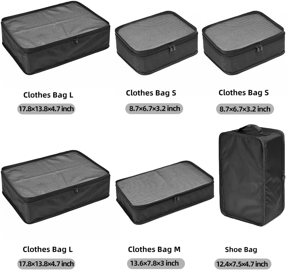 JJ POWER Travel Packing Cubes, Luggage Organizers with Shoe Bag