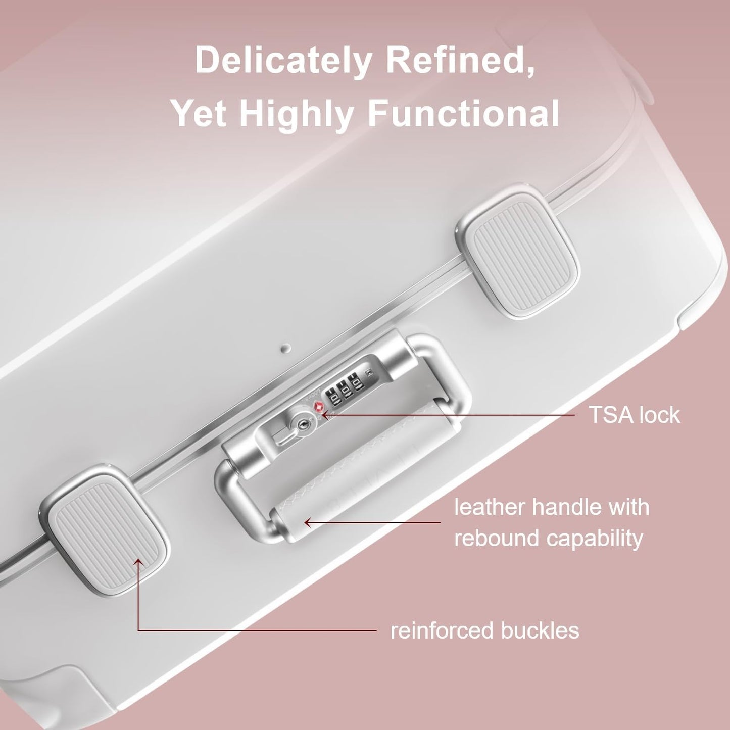 LEVEL8 Zipperless Carry On Luggage Airline Approved with Aluminum Frame, Cute Hardshell Suitcase with Spinner Wheels, Metal Rolling Travel Case with Tsa Locks, 20 Inch, Off White