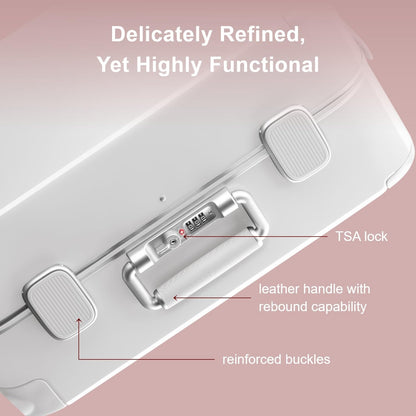 LEVEL8 Zipperless Carry On Luggage Airline Approved with Aluminum Frame, Cute Hardshell Suitcase with Spinner Wheels, Metal Rolling Travel Case with Tsa Locks, 20 Inch, Off White