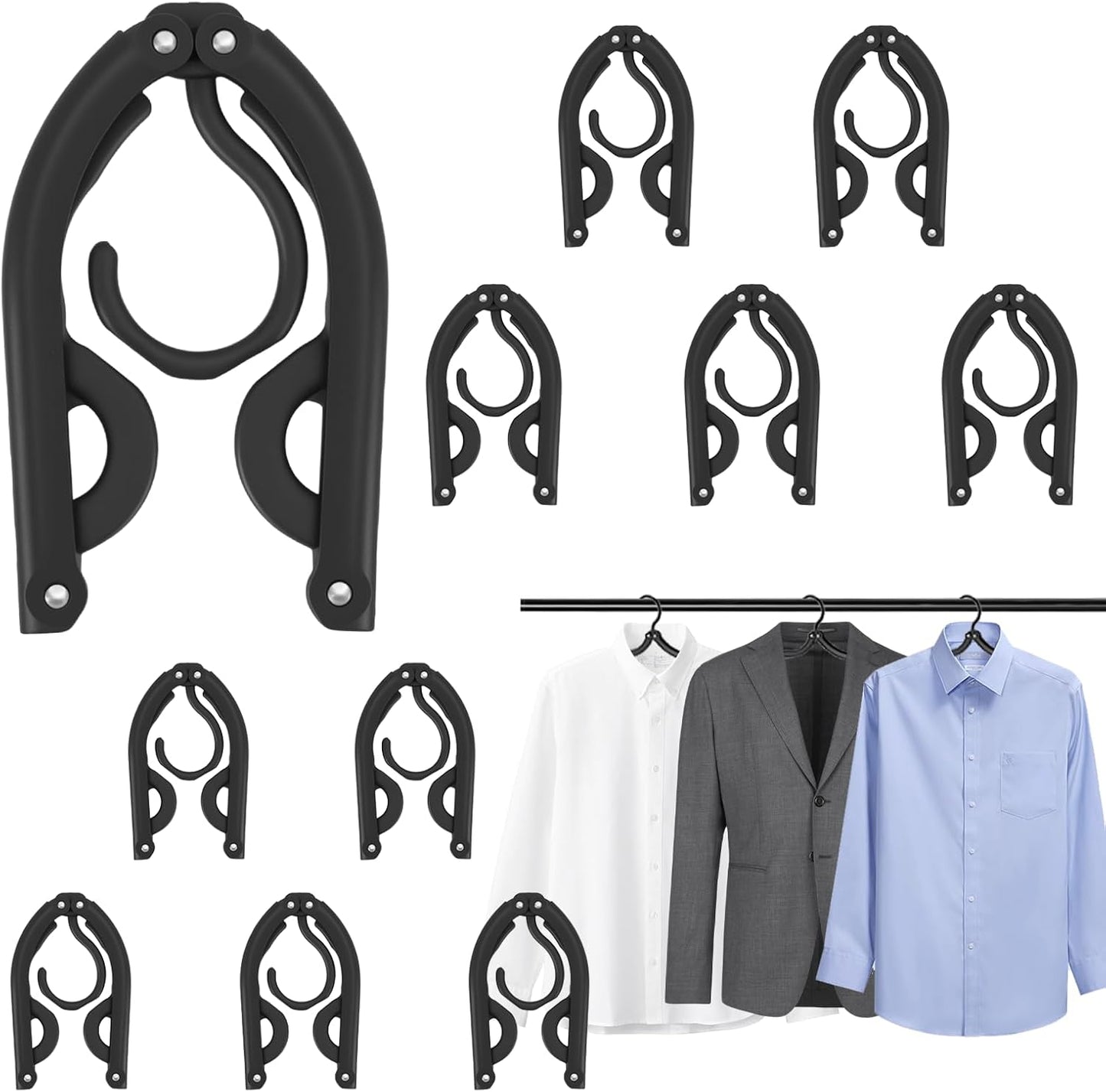 10Travel Hangers Foldable，Folding for Travtravel Hangerscruise Essentials ， 2025 Upgraded Folding Travel， Foldable for Suitcaseeling Travel Hangers (Black)