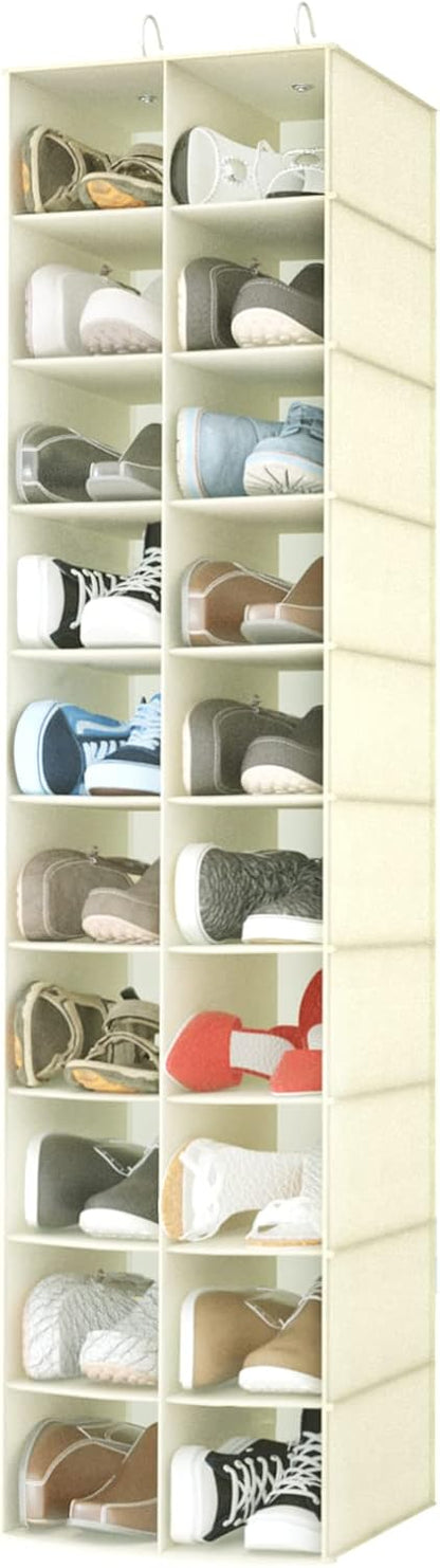 coastal rose Hanging Shoe Organizer for Closet, 20 Sections Hanging Closet Organizers and Storage Shelves, Space Saving Shoe Storage Rack Holder, Beige, 12''W×12''Dx 50''H