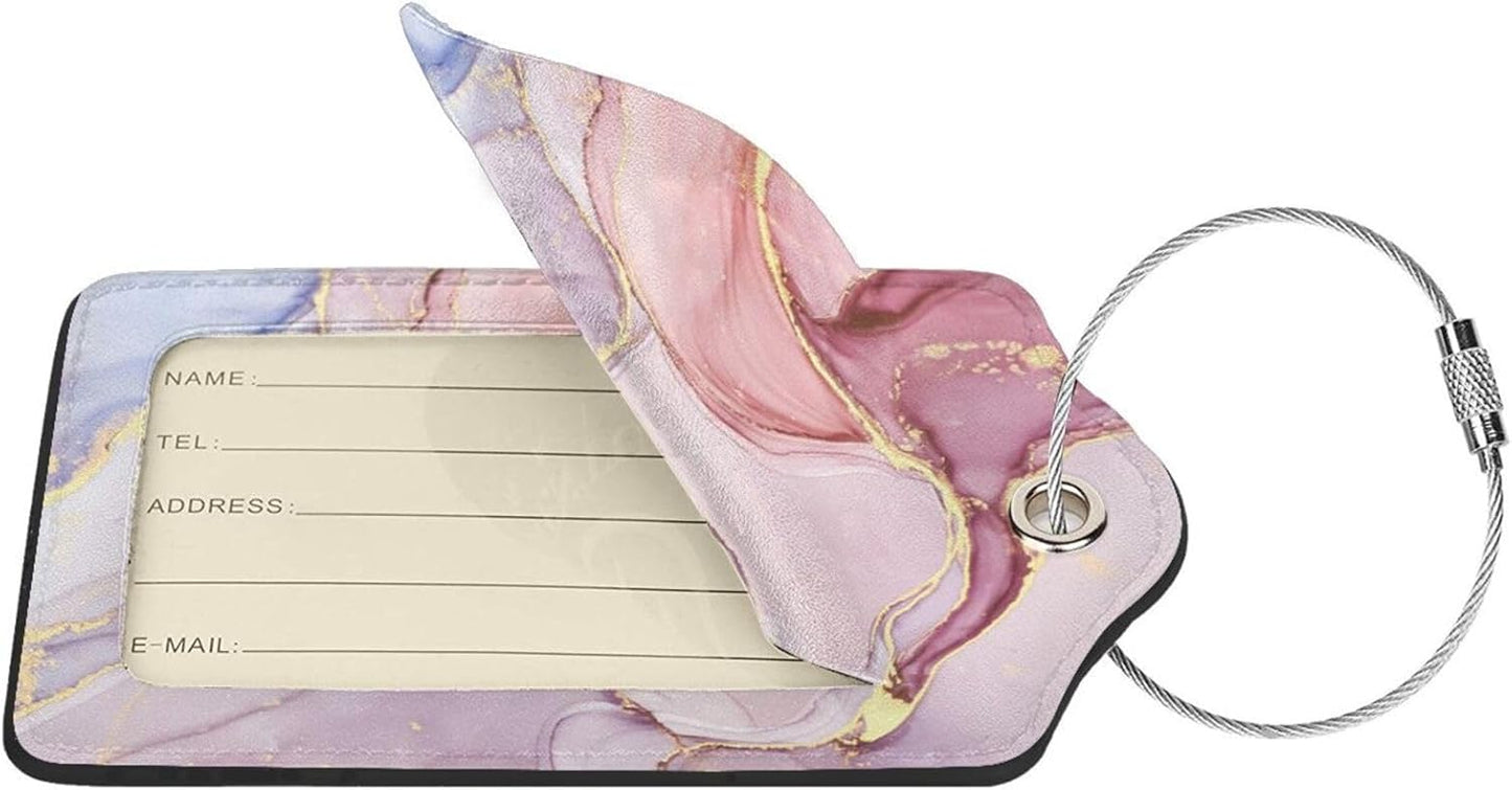 2 Pack Pink Gold Marble Luggage Tags for Suitcases, Marbles Theme Unique Leather Luggage Tags Cruise Ship Essential Travel Bag Gift for Men Women Couples Bride Groom, Funny Christmas Birthday Gifts