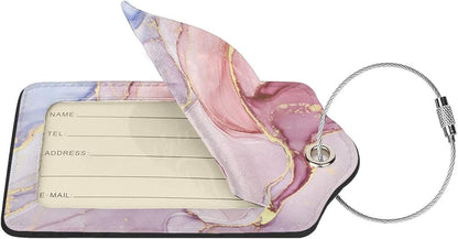 2 Pack Pink Gold Marble Luggage Tags for Suitcases, Marbles Theme Unique Leather Luggage Tags Cruise Ship Essential Travel Bag Gift for Men Women Couples Bride Groom, Funny Christmas Birthday Gifts