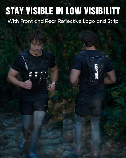 Running Vest with 2L Water Bladder, USA Original Patent, Lightweight Adjustable Chest Pack with Pistol Holster, Reflective Running Hydration Vest for Women Men for Marathon