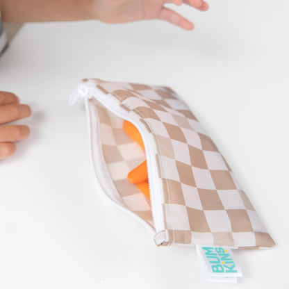 Bumkins Reusable Snack Bags, for Kids School Lunch and for Adults Portion, Washable Fabric, Waterproof Cloth Zip Bag, Supplies Travel Pouch, Food-Safe Storage, 2-pk Check