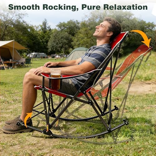 SUNNYFEEL Oversized Folding Rocking Camping Chair with Buckle Design 500lbs