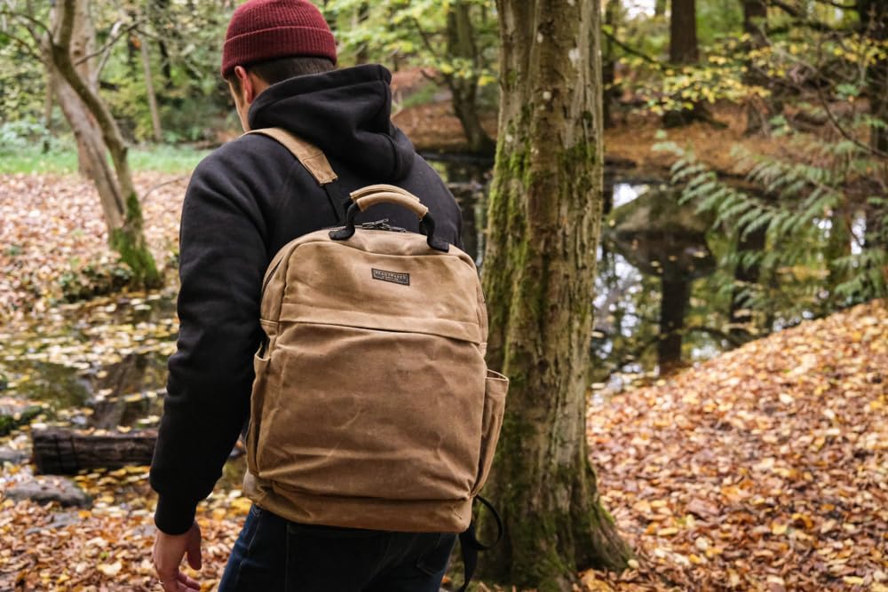 Waxed Canvas Backpack – Durable Rucksack with Laptop Sleeve – Water-Resistant Travel Bag for Work, Commute, School, or Outdoor Use