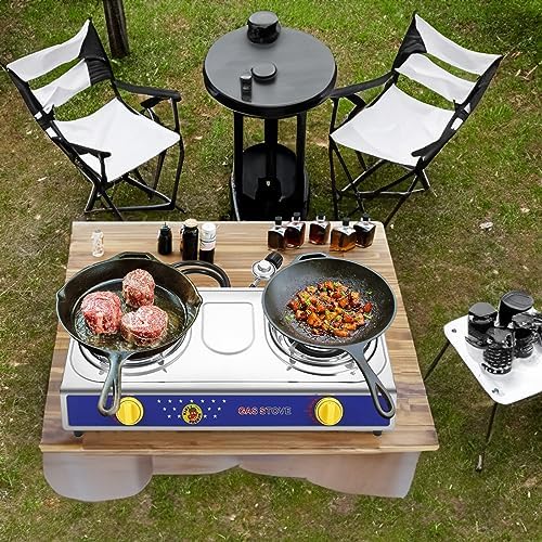 Vivicreate 25000 BTU 2 Burner Propane Gas Stove Stainless Steel Cooktop Outdoor Camping Stove Portable Double Burner for BBQ Boiling Frying Cooking Estufa de Portátil Fogón de Gas