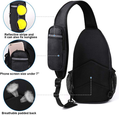 WATERFLY Crossbody Sling Backpack Sling Bag Travel Hiking Chest Bag Daypack (Black)