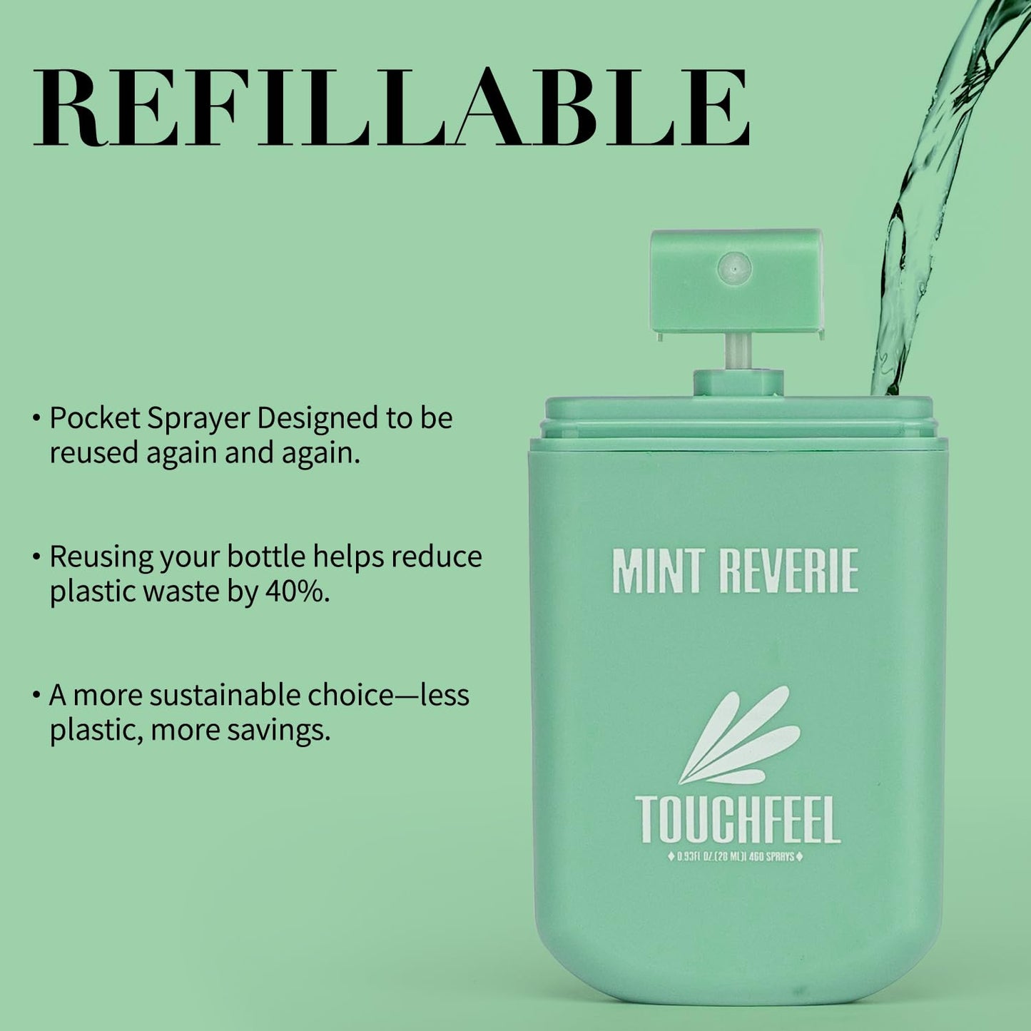 Power Mist Hand Sanitizer Spray, Scented Hydrating Hand Sanitizers Travel Size Refillable, Pocket Portable 3-Pack (Mint Reverie) 0.93Fl Oz 460-Sprays Each