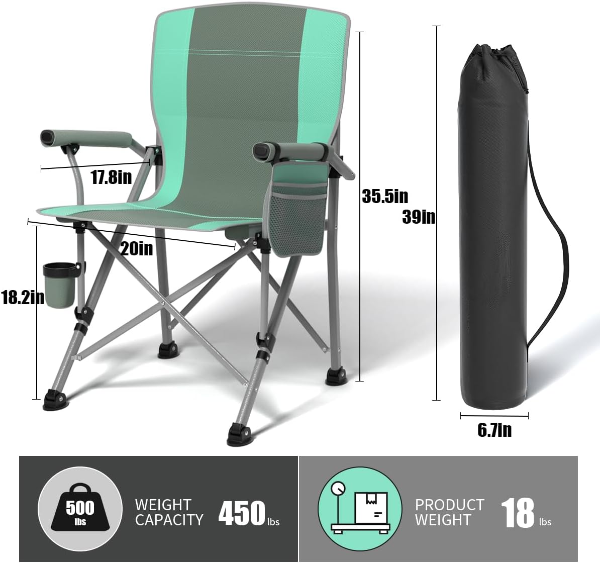 Oversized Camping Chair for Adults Heavy Duty,Heavy Duty Lawn Chair with Side Pockets，Outdoor Camping, Fishing, Beach,Hiking Foldable Camping Chair