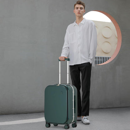 mixi Carry On Luggage, 20'' Suitcase with Front Laptop Pocket, Travel Rolling Luggage Aluminum Frame PC Hardside with Spinner Wheels & TSA Lock and Cover - Blackish Green