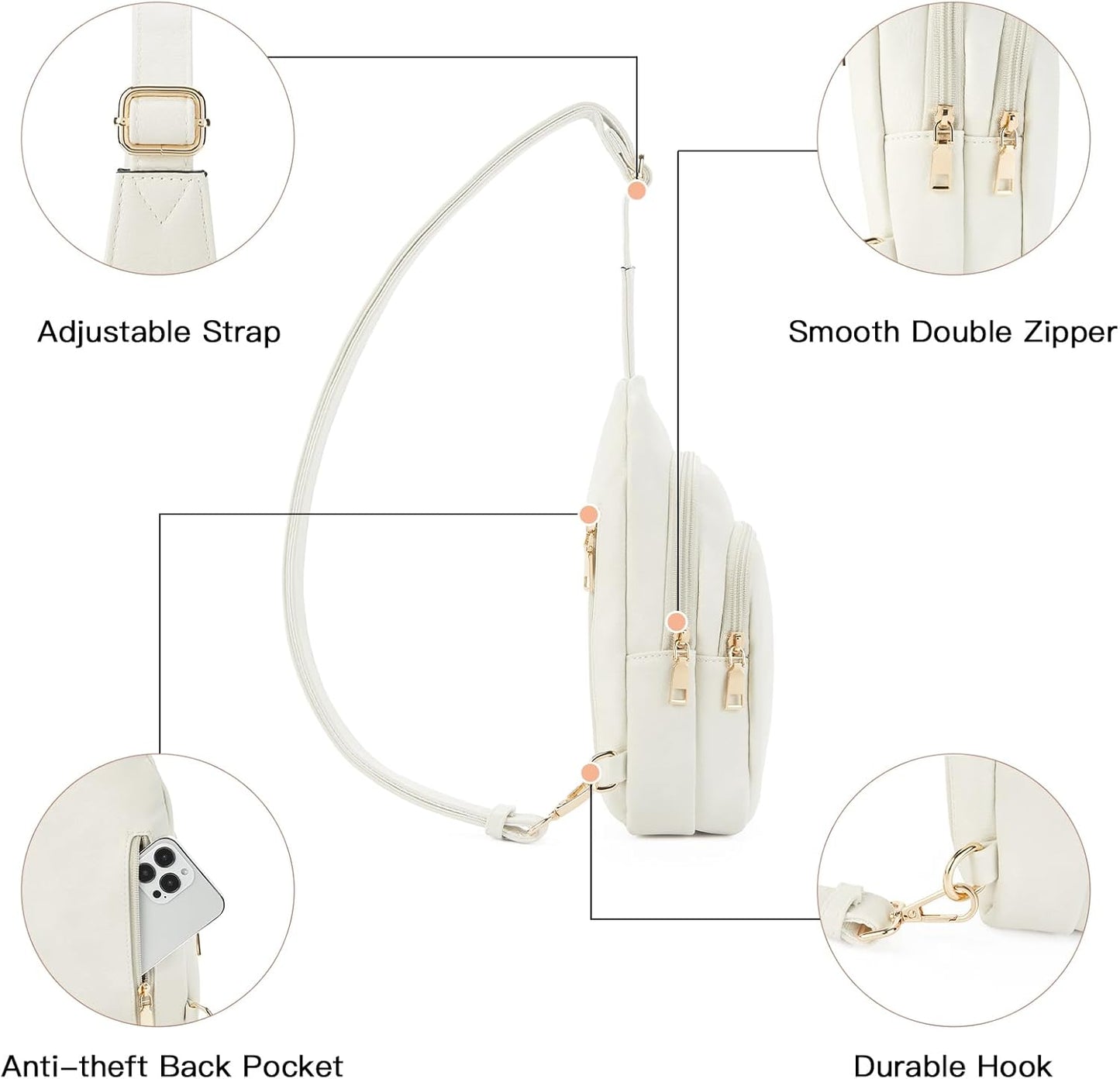 Telena Small Sling Bag for Women Leather Crossbody Fanny Packs Chest Bag for Women