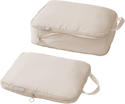 tianzong Compression Packing Cubes for Suitcases, Luggage Organizer Bags Set for Travel (Beige, 2 Pack Medium)