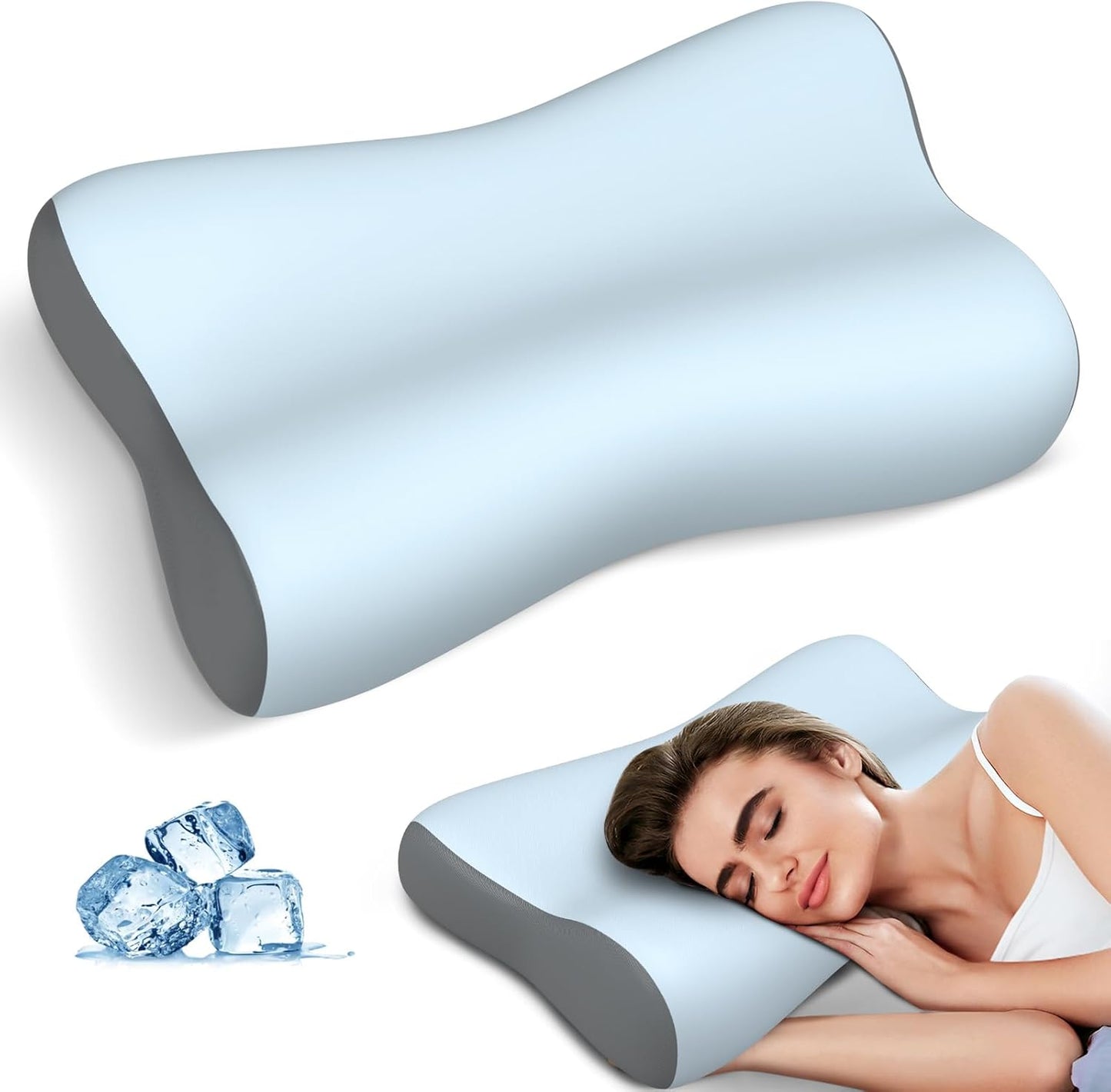 Cervical Neck Pillow, Contour Memory Foam Pillows for Neck Pain Relief, Ergonomic Pillow for Sleeping, Orthopedic Bed Pillow Neck Support Pillow for Side Back Stomach Sleepers with Cooling Pillowcase
