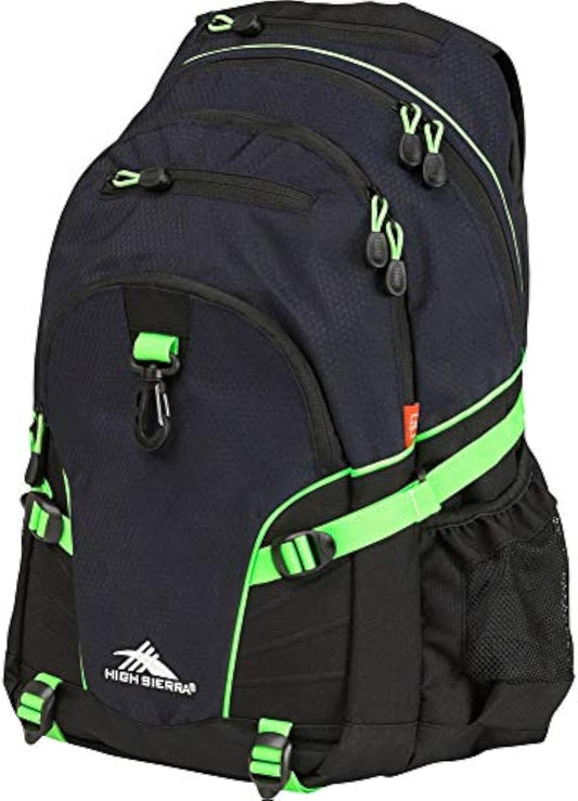 High Sierra Loop Backpack, Travel, or Work Bookbag with tablet sleeve, One Size, Midnight Blue/Black/Lime
