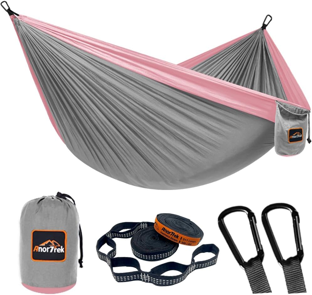 Camping Hammock, Super Lightweight Portable Parachute Hammock with Two Tree Straps Single or Double Nylon Travel Tree Hammocks for Camping Backpacking Hiking