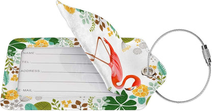 2 Pack Luggage Tag for Suitcase, Cute Unique Leather Suitcase Tags Identifiers with Privacy Name Address Labels & Durable Steel Loop for Women Men Travel