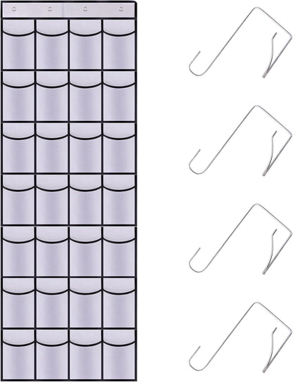 28 Mesh Pockets Hanging Shoe Organizer, Over the Door Shoe Organizer，Closet Storage Holder for Back of Door Storage Holder for Back of Door(White)