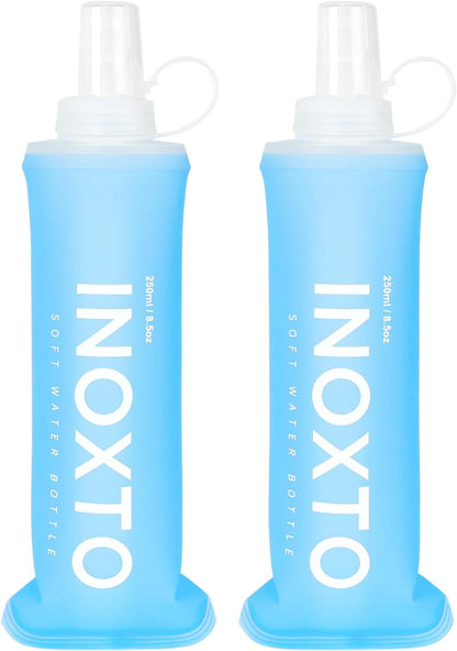 INOXTO Soft Flask,Collapsible Soft Water Bottles for Hydration Vests and Running Packs, Soft Flask Running Bottles for Hiking Cycling(250/500 ml) (2 PCS 250ML)