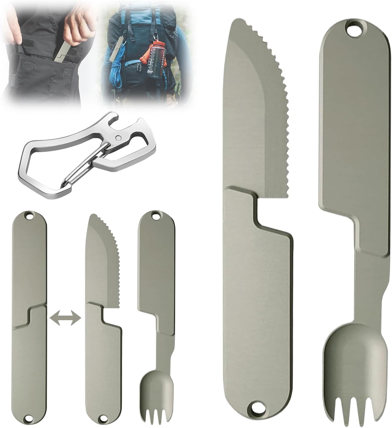 Kopak 2 in 1 Camping Eating Utensils Set,Reusable Magnetic Camping Utensils Set,Portable Detachable Pocket Combination Knife,Fork and Spoon Tool for Fishing Travel Outdoor Survival