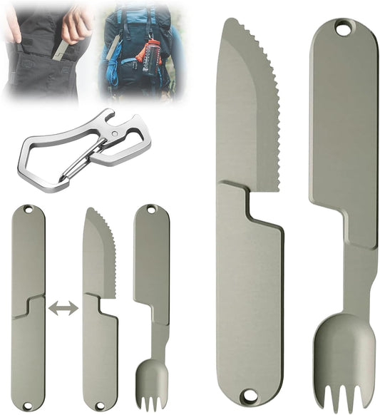 Kopak 2 in 1 Camping Eating Utensils Set,Reusable Magnetic Camping Utensils Set,Portable Detachable Pocket Combination Knife,Fork and Spoon Tool for Fishing Travel Outdoor Survival
