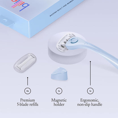 Billie Women's Razor Kit with 5 Blades + Dermaplane Starter Kit with 3 Refill Blades for Facial Hair Removal