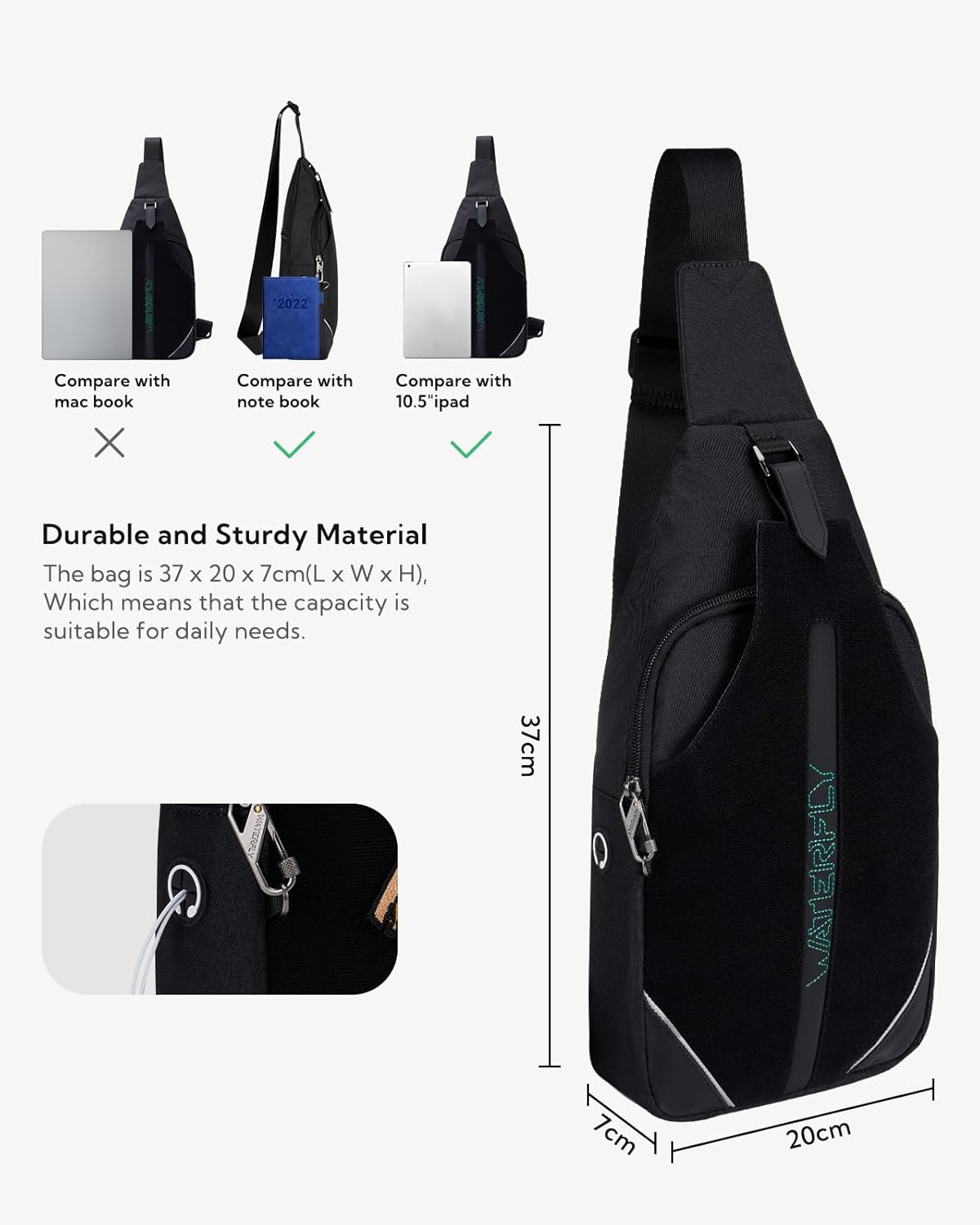 WATERFLY Small Crossbody Sling Backpack Anti Theft Backpack for Traveling Chest Shoulder Bag