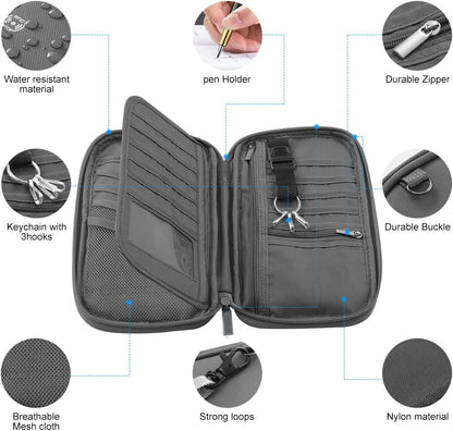 RFID Travel Passport Holder - Family Passport Wallet Holder, Lightweight Portable Travel Document Organizer Passport Card Cover with Zipper Pocket, Grey