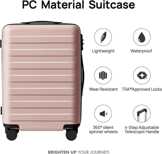 Carry on Luggage 22 X 14 X 9 Airline Approved, 20 Inch Luggage for 3-5 Days Travel, Double Spinner Wheels, 100% Hardshell PC, TSA Lock (04-Pink (Basic), Checked 24-Inch)