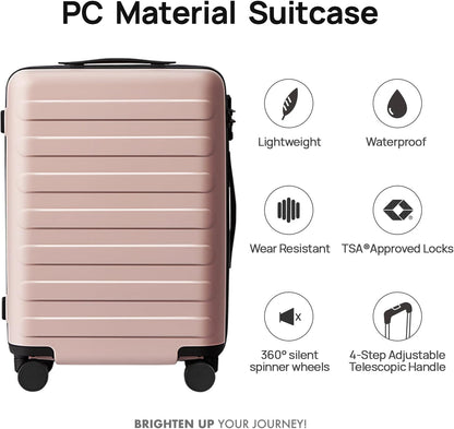 Carry on Luggage 22 X 14 X 9 Airline Approved, 20 Inch Luggage for 3-5 Days Travel, Double Spinner Wheels, 100% Hardshell PC, TSA Lock (04-Pink (Basic), Checked 28-Inch)