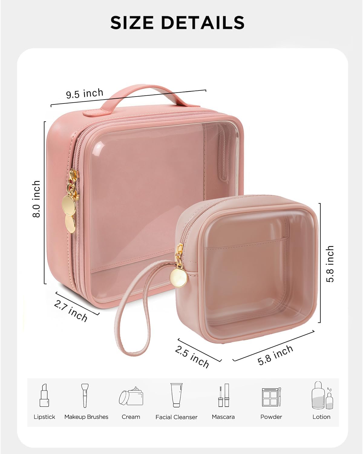 KOTORA TSA Approved Toiletry Bag with Mini Clear Makeup Bag PVC Cosmetic Bags for Women and Men, Carry on Airport Airline Compliant Bag Car Accessories for Women Men(A-Clear Pink)