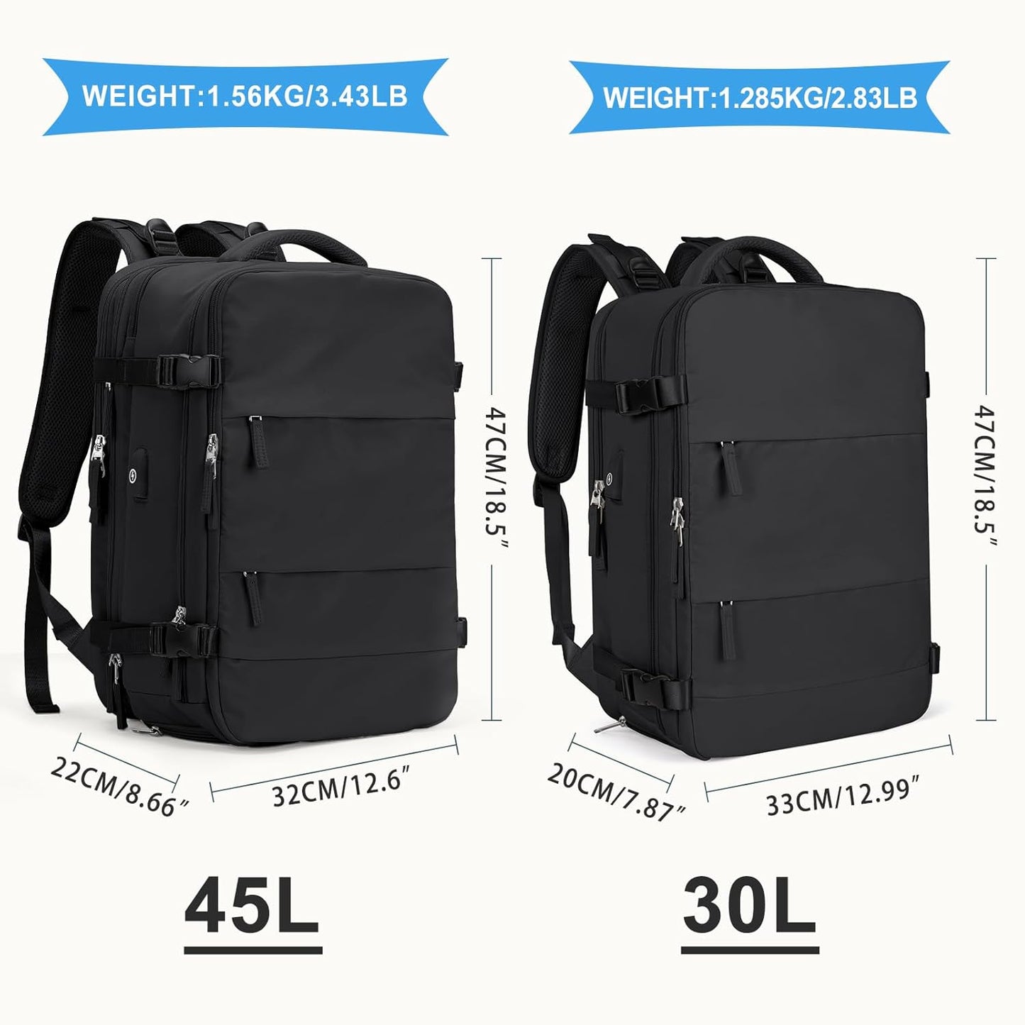 coowoz Large Travel Backpack For Women Men, Carry On Backpack,Hiking Backpack Waterproof Outdoor Sports Rucksack Casual Daypack Expandable Heavy Duty Extra large Backpack Black Expansion