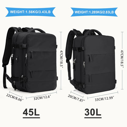 coowoz Large Travel Backpack For Women Men, Carry On Backpack,Hiking Backpack Waterproof Outdoor Sports Rucksack Casual Daypack Expandable Heavy Duty Extra large Backpack Black Expansion