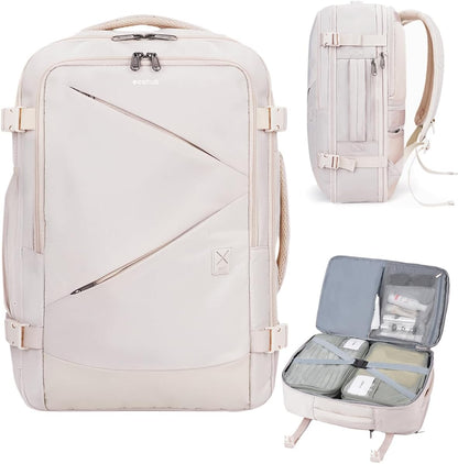 ECOHUB 30L Carry on Travel Backpack for Men Women 18x14x8, 17 inch Expandable Airlines Personal Item Bag Water Resistant Laptop Backpack Flight Approved with USB Slot & Wet Pocket, Beige