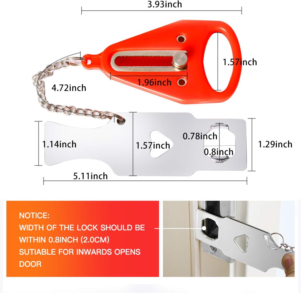 Home Security Door Lock, VIRIDI Portable Travel Doorlocks for Airbnb Hotel Room Bedroom Add Extra Safety Privacy Solid Removable No Drill Door Jammer Latch for House Apartment School Selfdefense Item