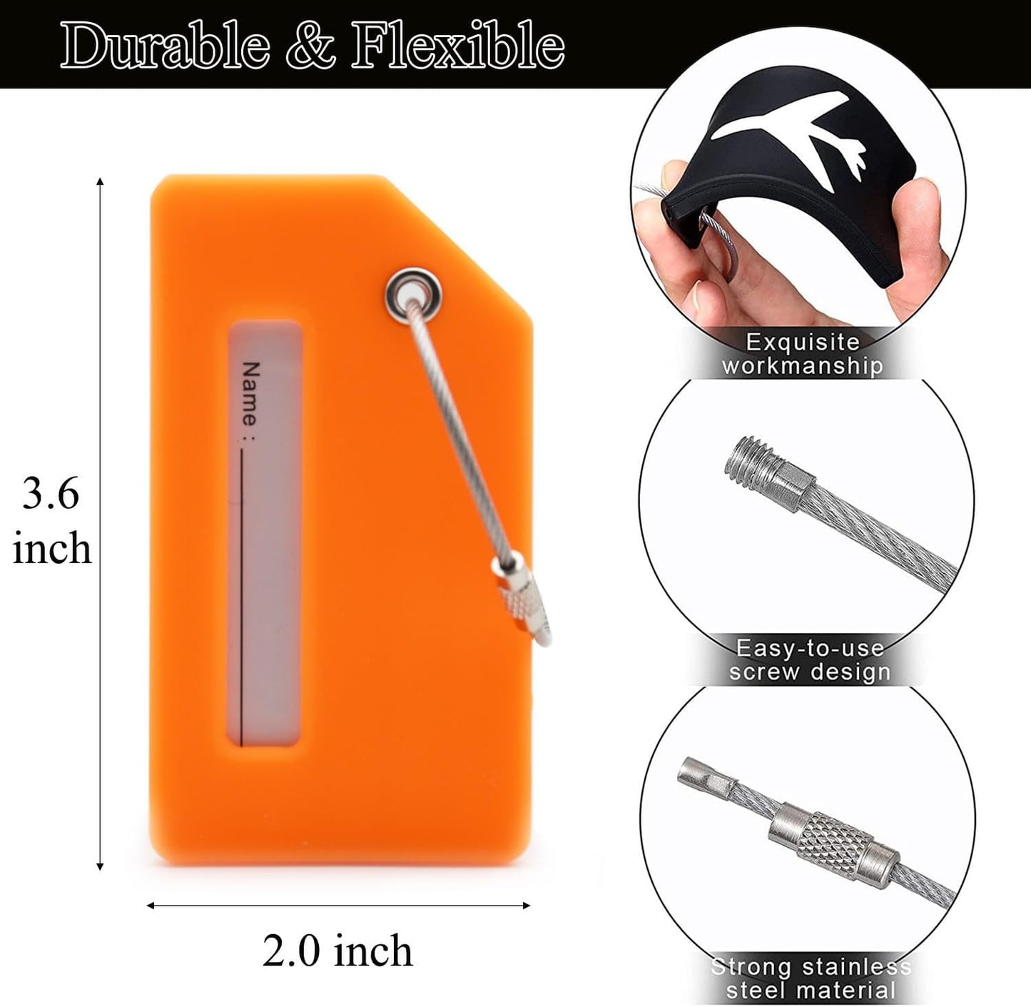 7 Pack Silicone Luggage Tag Baggage Handbag Travel Suitcase Tags with Name ID Card Perfect to Quickly Spot Luggage Suitcase (Orange