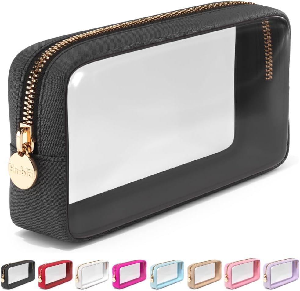 Clear Makeup Bag Zipper Pouch, Transparent Cosmetic Case Organizer, TSA Approved Travel Toiletry Case, Travel Accessories Essentials Makeup Tote for Women, Small Cute Make up Bag for Purse - Black
