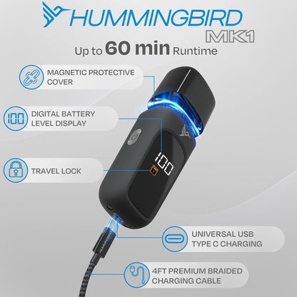 HUMMINGBIRD MK1 Compact Trimmer – Portable Electric Beard & Body Hair Trimmer for Men, Cordless USB-C Rechargeable, Face & Body Groomer, Travel Shaver, Travel Pouch, Great Gifts for Men, Dad, Husband