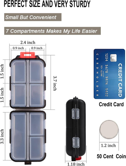2PS Weekly Pill Organizer Small Folding Box 7 Day BPA-Free Daily Pill Container Foldable Travel Pill Case with Lock Pill Holder， Medicine Organizer for Purse Pocket to Store Vitamin Etc (Black)