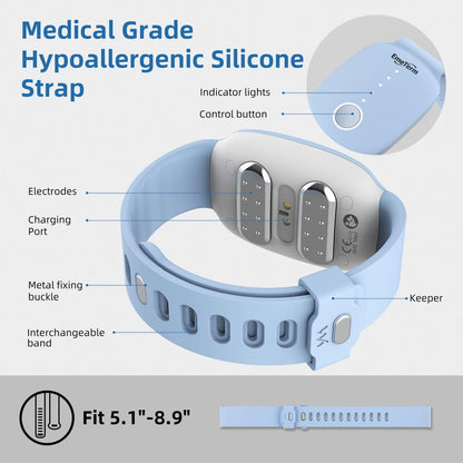 EmeTerm Fashion Anti-Nausea Wristband Relieve Morning Motion Travel Sickness Rechargeable Drug Free Bands Without Side Effects - Extra 2pack Conductive Gel (Blue - Extra 2pack Conductive Gel)