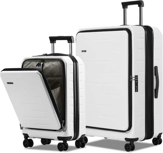 Luggage Sets 2 Pieces, 20 Inch Carry On Luggage and Expandable 28 Inch Checked Luggage with Spinner Wheels, Lightweight ABS+PC Hard Shell Suitcase with Front Opening, TSA Lock (White, 20/28)