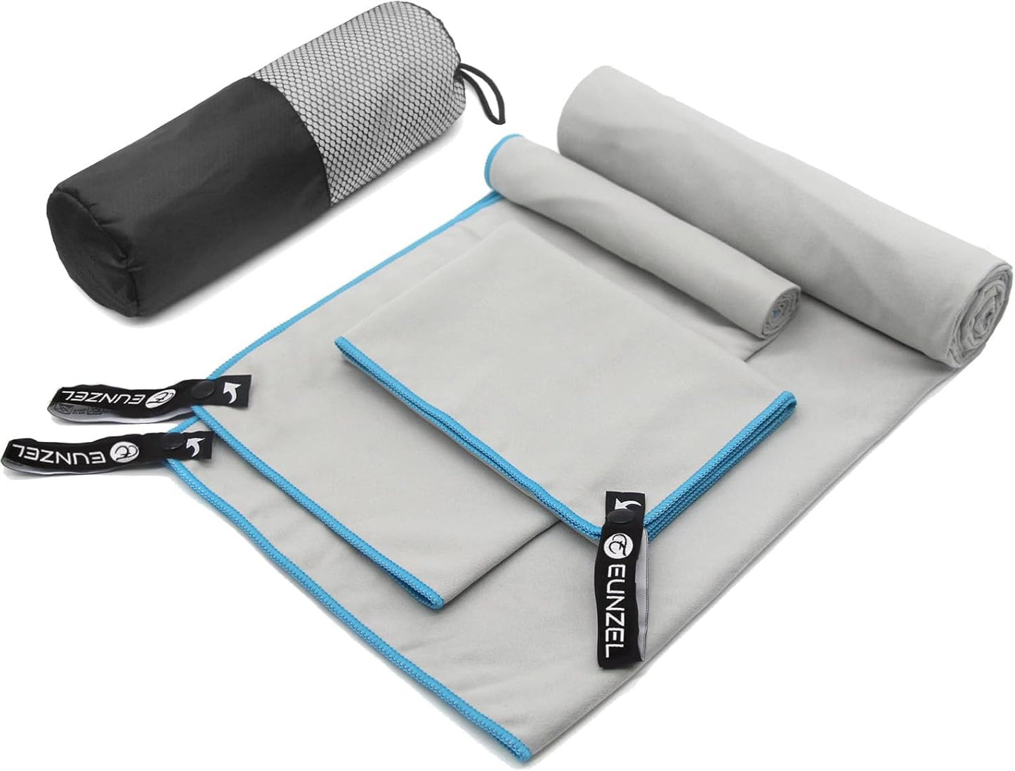 Eunzel Quick Dry Camping Towel, Microfiber Travel Towel 3 Size at 1 Pack,Fast Drying Towel Set for Camping, Beach, Gym, Sports, Yoga & Swimming Pool, Light Grey