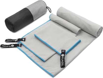 Eunzel Quick Dry Camping Towel, Microfiber Travel Towel 3 Size at 1 Pack,Fast Drying Towel Set for Camping, Beach, Gym, Sports, Yoga & Swimming Pool, Light Grey