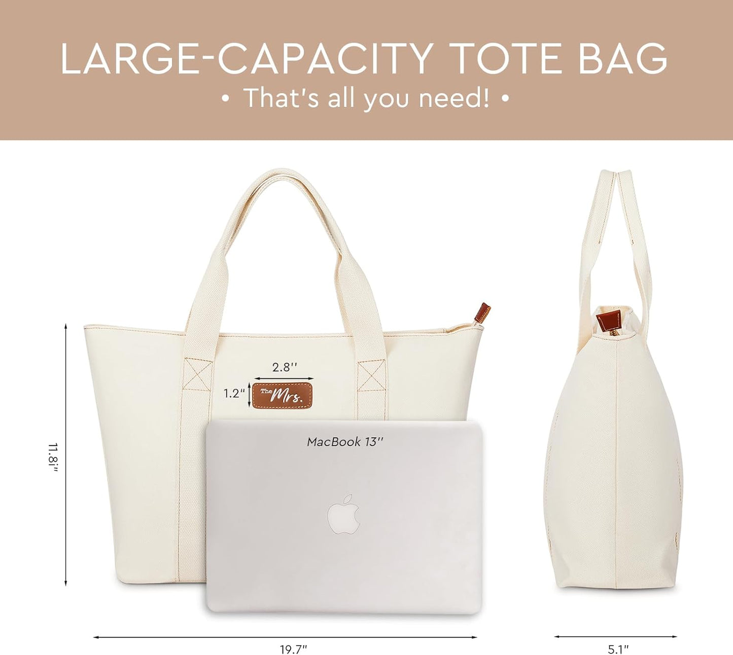 AW BRIDAL Monogram Canvas Tote Bag for Chrismas, Bridal Shower, Retirement, Birthday Gifts for Women Mom Wife Sister Friends